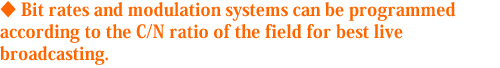 Bit rates and modulation systems can be programmed according to the C/N ratio of the field for best live broadcasting.